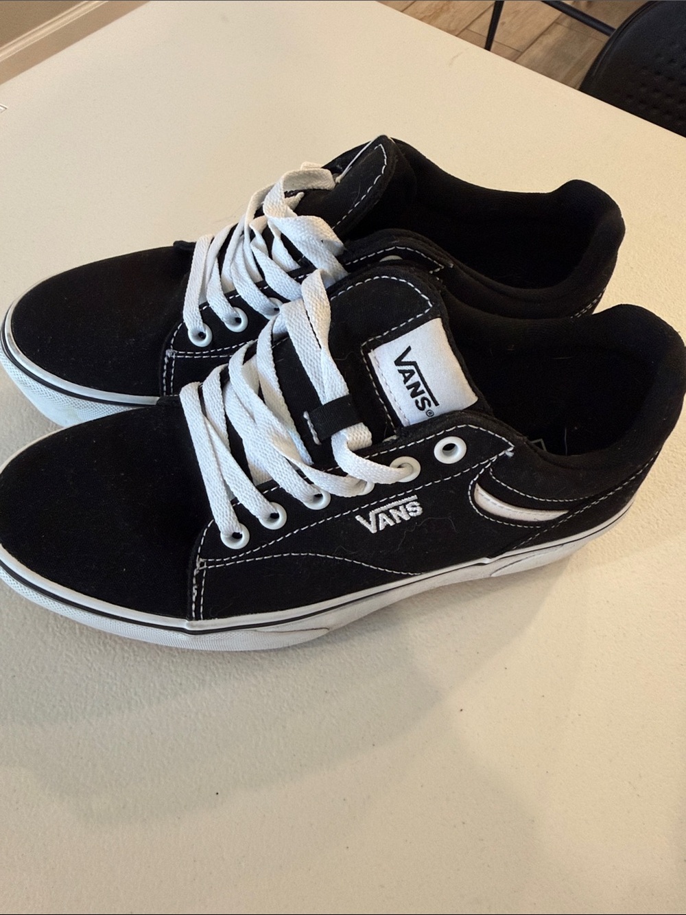 Vans Black Canvas Low Top Sneakers with White Accents